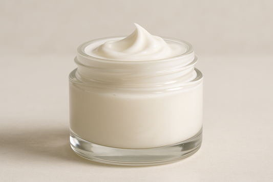 Thick lotion in a small clear jar